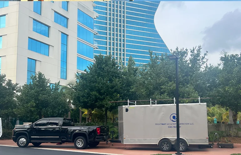 Rightway A/C & Refrigeration team installing a large commercial HVAC system.